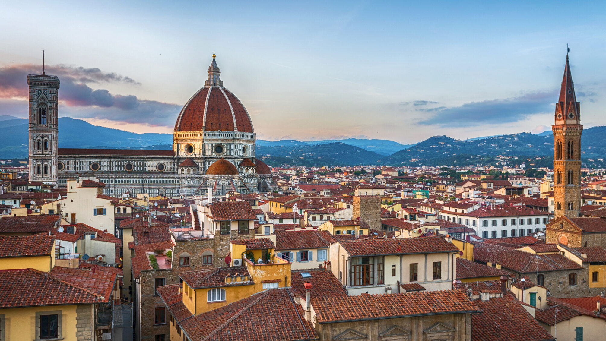 Panoramic view of Florence, with the Duomo dome and roofs